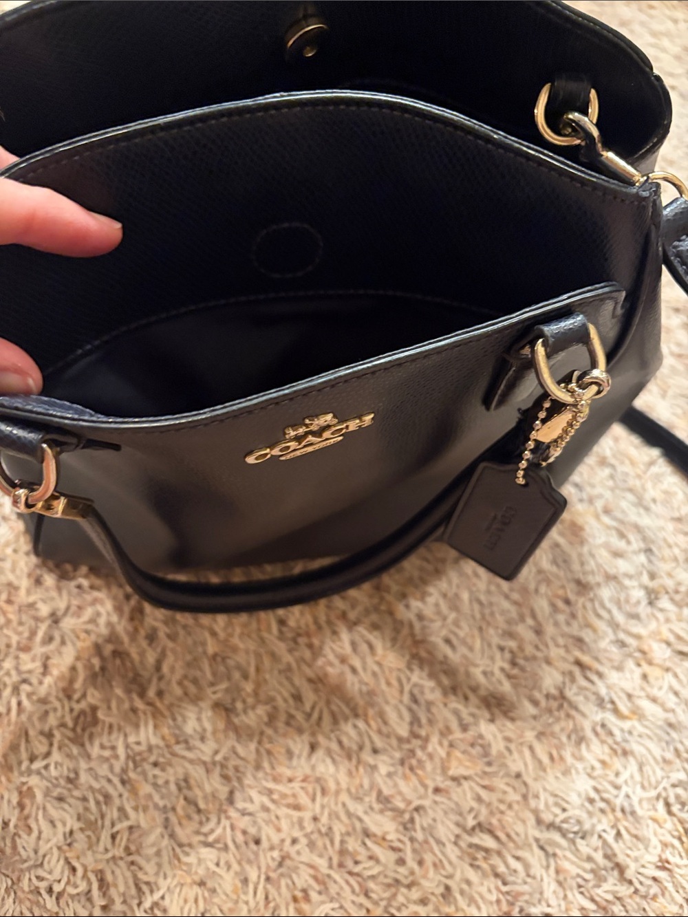Coach Navy Black Pebbled Leather Satchel with Gold Accents - Picture 5 of 5